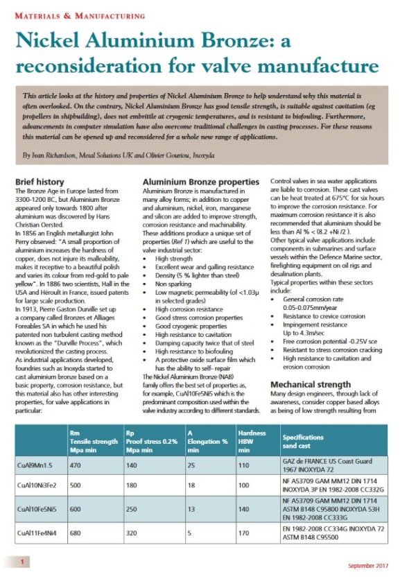 First page of the article First page of the article in Pump Engineer about NAB alloys for pumps